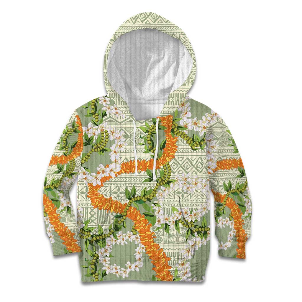Aloha Festive Hawaii Kid Hoodie Mokihana - Maile Leis in Muted Summer LT7 Hoodie Sage Green - Polynesian Pride
