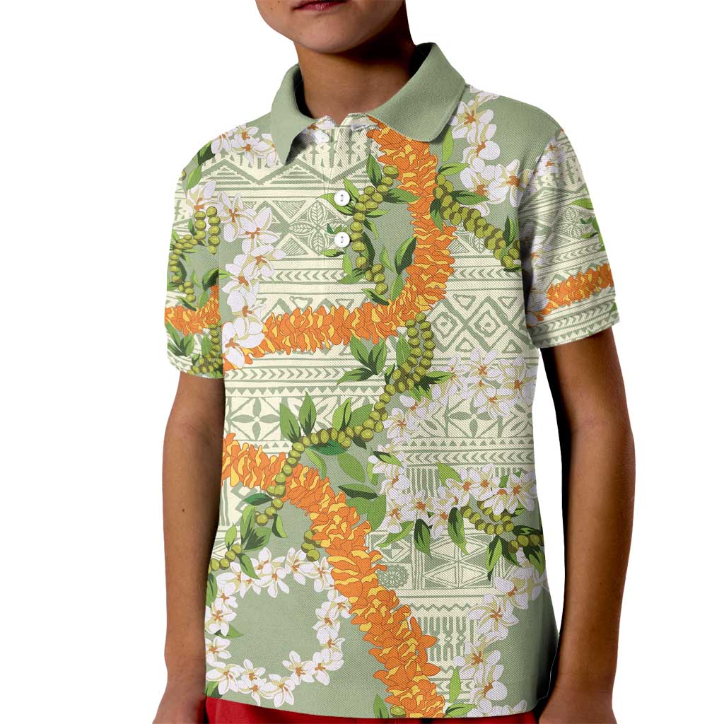 Aloha Festive Hawaii Kid Polo Shirt Mokihana - Maile Leis in Muted Summer LT7 Kid Sage Green - Polynesian Pride