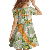 Aloha Festive Hawaii Kid Short Sleeve Dress Mokihana - Maile Leis in Muted Summer LT7 - Polynesian Pride