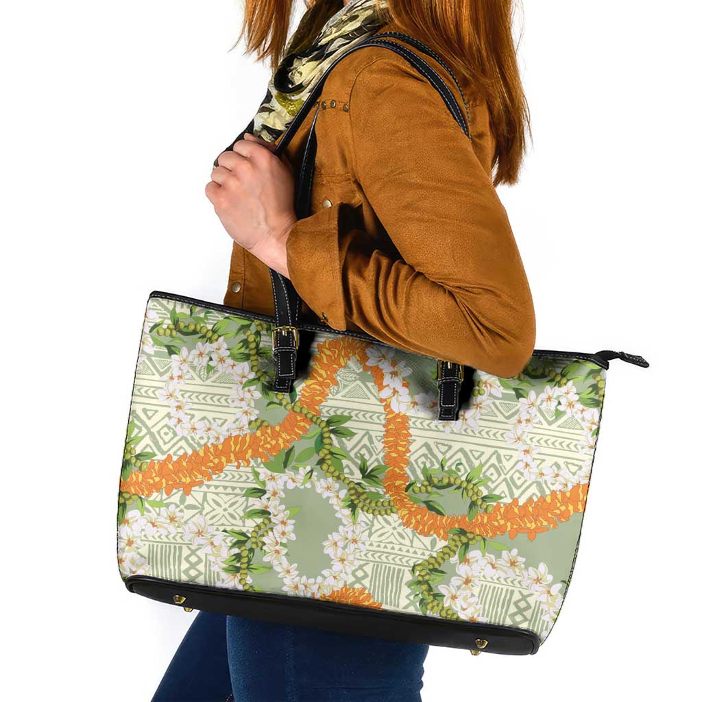 Aloha Festive Hawaii Leather Tote Bag Mokihana - Maile Leis in Muted Summer LT7 Sage Green - Polynesian Pride