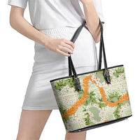 Aloha Festive Hawaii Leather Tote Bag Mokihana - Maile Leis in Muted Summer LT7 - Polynesian Pride