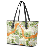 Aloha Festive Hawaii Leather Tote Bag Mokihana - Maile Leis in Muted Summer LT7 - Polynesian Pride