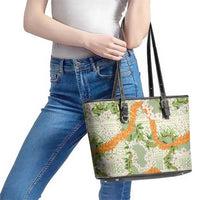 Aloha Festive Hawaii Leather Tote Bag Mokihana - Maile Leis in Muted Summer LT7 - Polynesian Pride