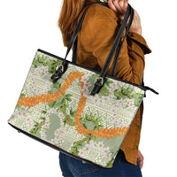 Aloha Festive Hawaii Leather Tote Bag Mokihana - Maile Leis in Muted Summer LT7 - Polynesian Pride