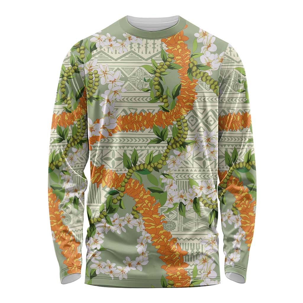 Aloha Festive Hawaii Long Sleeve Shirt Mokihana - Maile Leis in Muted Summer LT7 Unisex Sage Green - Polynesian Pride