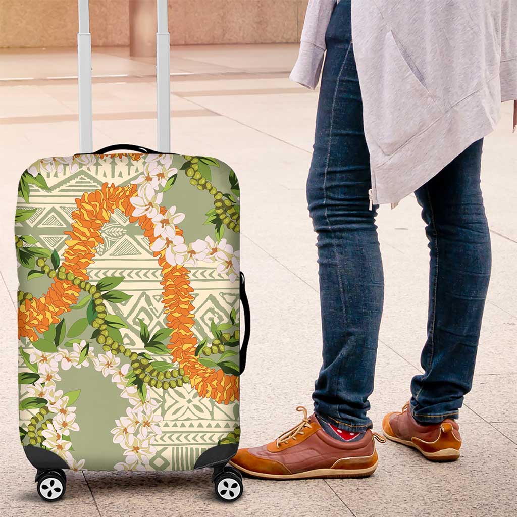 Aloha Festive Hawaii Luggage Cover Mokihana - Maile Leis in Muted Summer LT7 Sage Green - Polynesian Pride