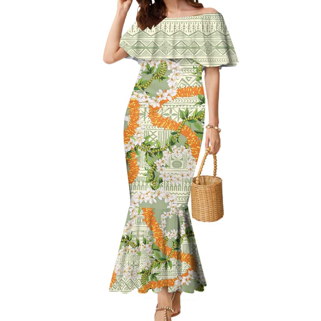Aloha Festive Hawaii Mermaid Dress Mokihana - Maile Leis in Muted Summer LT7 Women Sage Green - Polynesian Pride