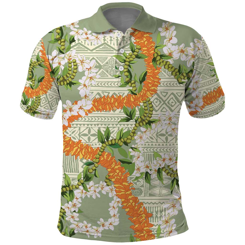 Aloha Festive Hawaii Polo Shirt Mokihana - Maile Leis in Muted Summer LT7 Sage Green - Polynesian Pride