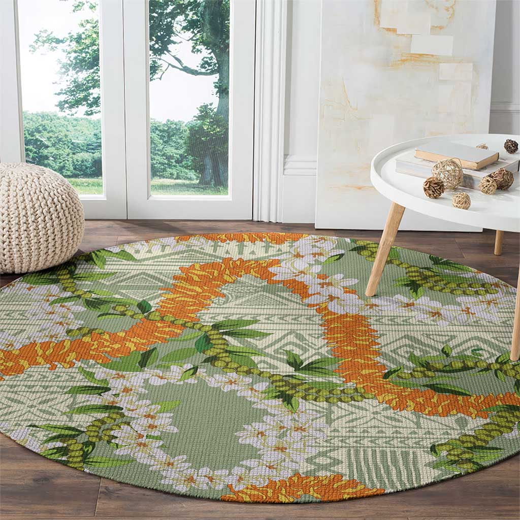 Aloha Festive Hawaii Round Carpet Mokihana - Maile Leis in Muted Summer LT7 - Polynesian Pride