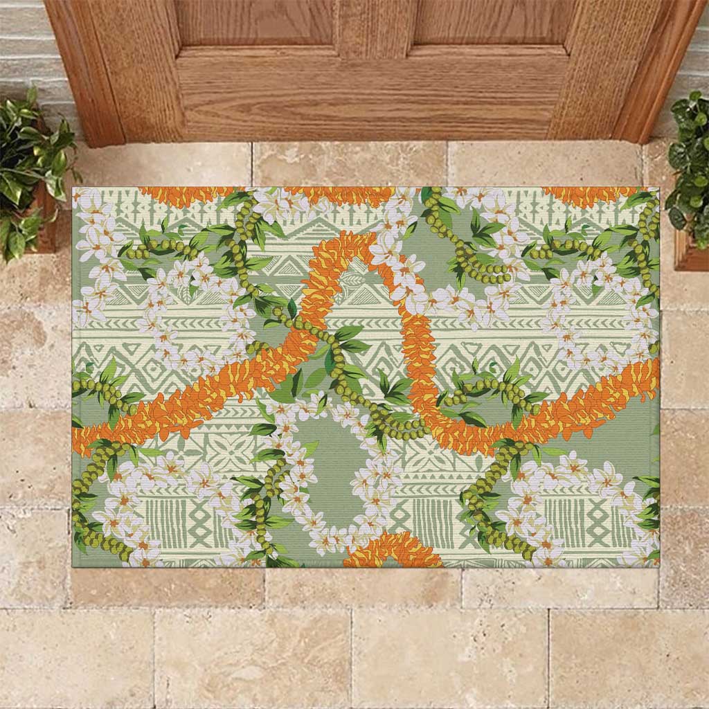 Aloha Festive Hawaii Rubber Doormat Mokihana - Maile Leis in Muted Summer LT7 Sage Green - Polynesian Pride