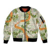 Aloha Festive Hawaii Sleeve Zip Bomber Jacket Mokihana - Maile Leis in Muted Summer LT7 Unisex Sage Green - Polynesian Pride