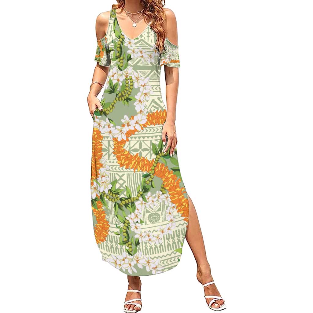 Aloha Festive Hawaii Summer Maxi Dress Mokihana - Maile Leis in Muted Summer LT7 Women Sage Green - Polynesian Pride