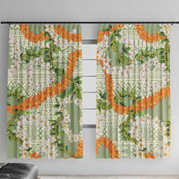Aloha Festive Hawaii Window Curtain Mokihana - Maile Leis in Muted Summer LT7 With Hooks Sage Green - Polynesian Pride