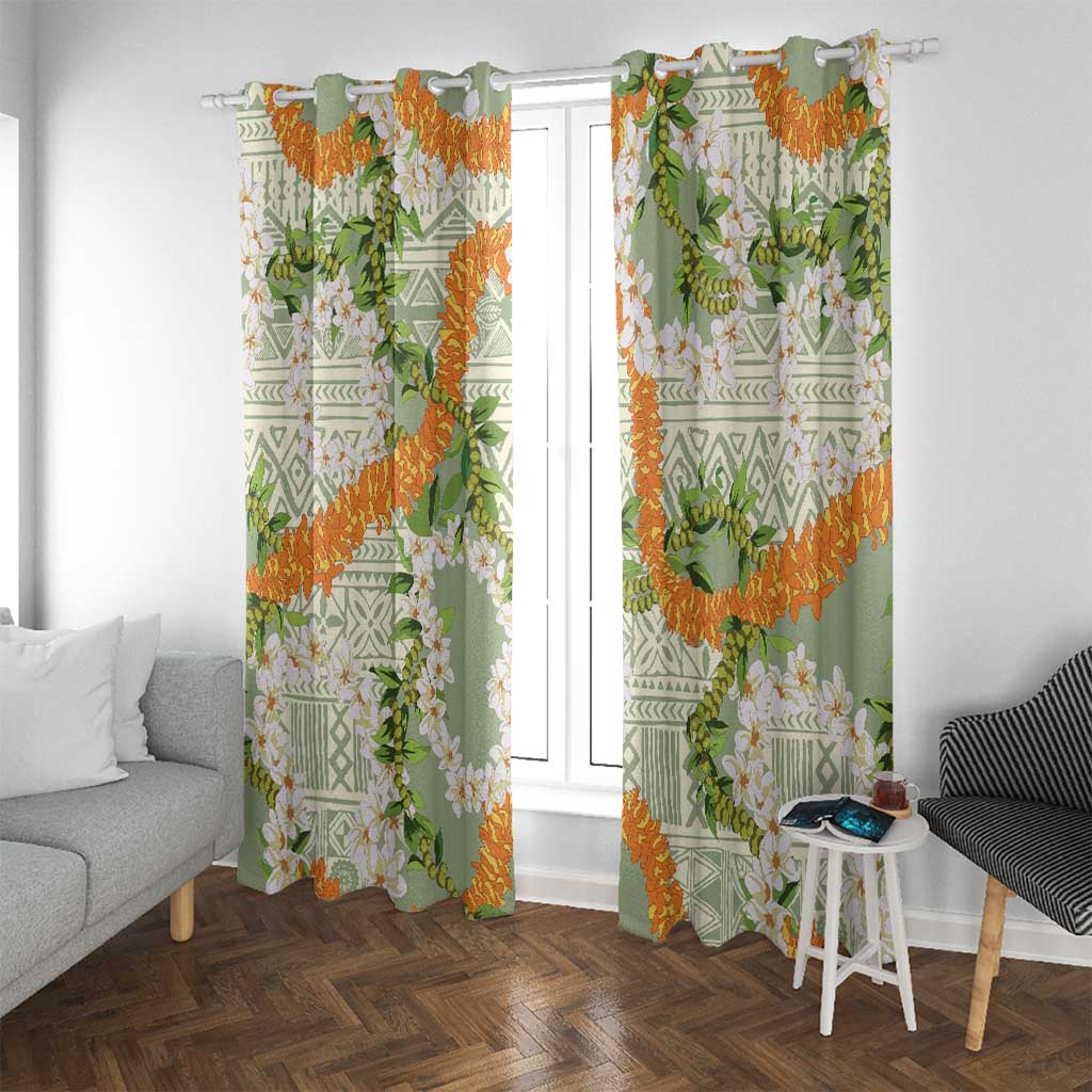 Aloha Festive Hawaii Window Curtain Mokihana - Maile Leis in Muted Summer LT7 With Grommets Sage Green - Polynesian Pride