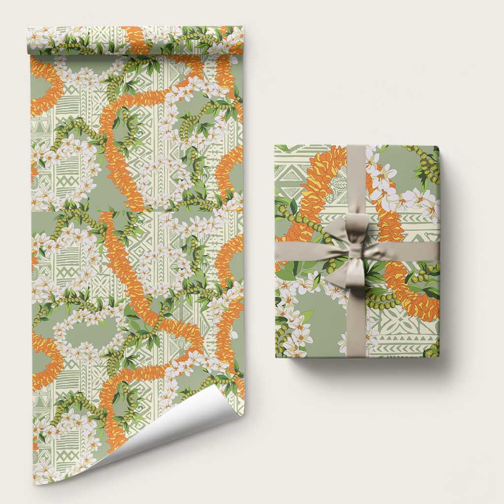 Aloha Festive Hawaii Wrapping Paper Mokihana - Maile Leis in Muted Summer LT7 58" × 23" Sage Green - Polynesian Pride
