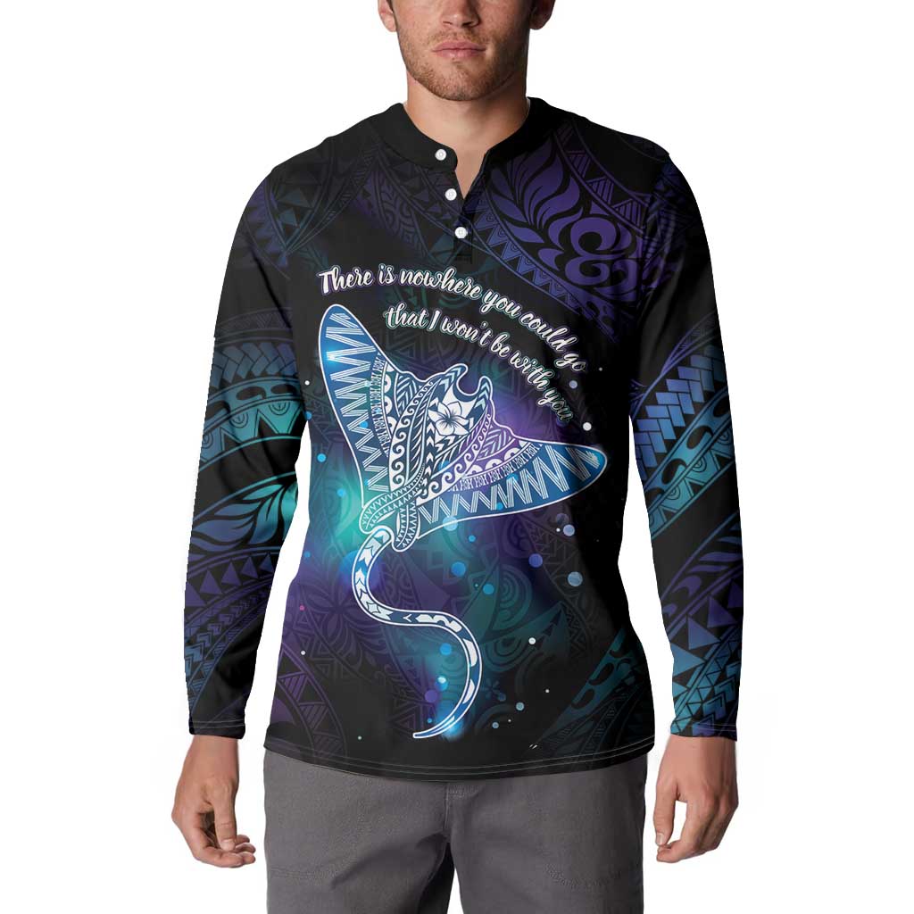 Polynesian Tala Manta Ray Button Sweatshirt Nowhere You Could Go That I Won't Be With You LT7 - Polynesian Pride