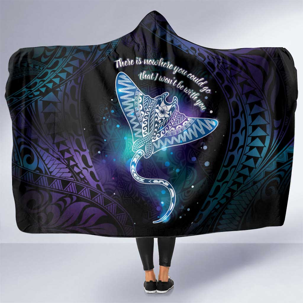 Polynesian Tala Manta Ray Hooded Blanket Nowhere You Could Go That I Won't Be With You LT7 One Size Purple Teal - Polynesian Pride
