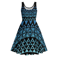 Maori Niho Taniwha Te Wheiao Midi Dress Moana Blue LT7 Blue - Polynesian Pride