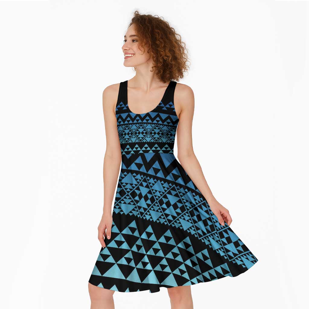 Maori Niho Taniwha Te Wheiao Midi Dress Moana Blue LT7 - Polynesian Pride