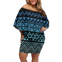 Maori Niho Taniwha Te Wheiao Off Shoulder Short Dress Moana Blue LT7 Women Blue - Polynesian Pride