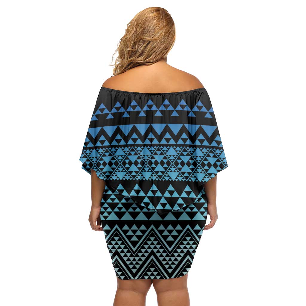 Maori Niho Taniwha Te Wheiao Off Shoulder Short Dress Moana Blue LT7 - Polynesian Pride
