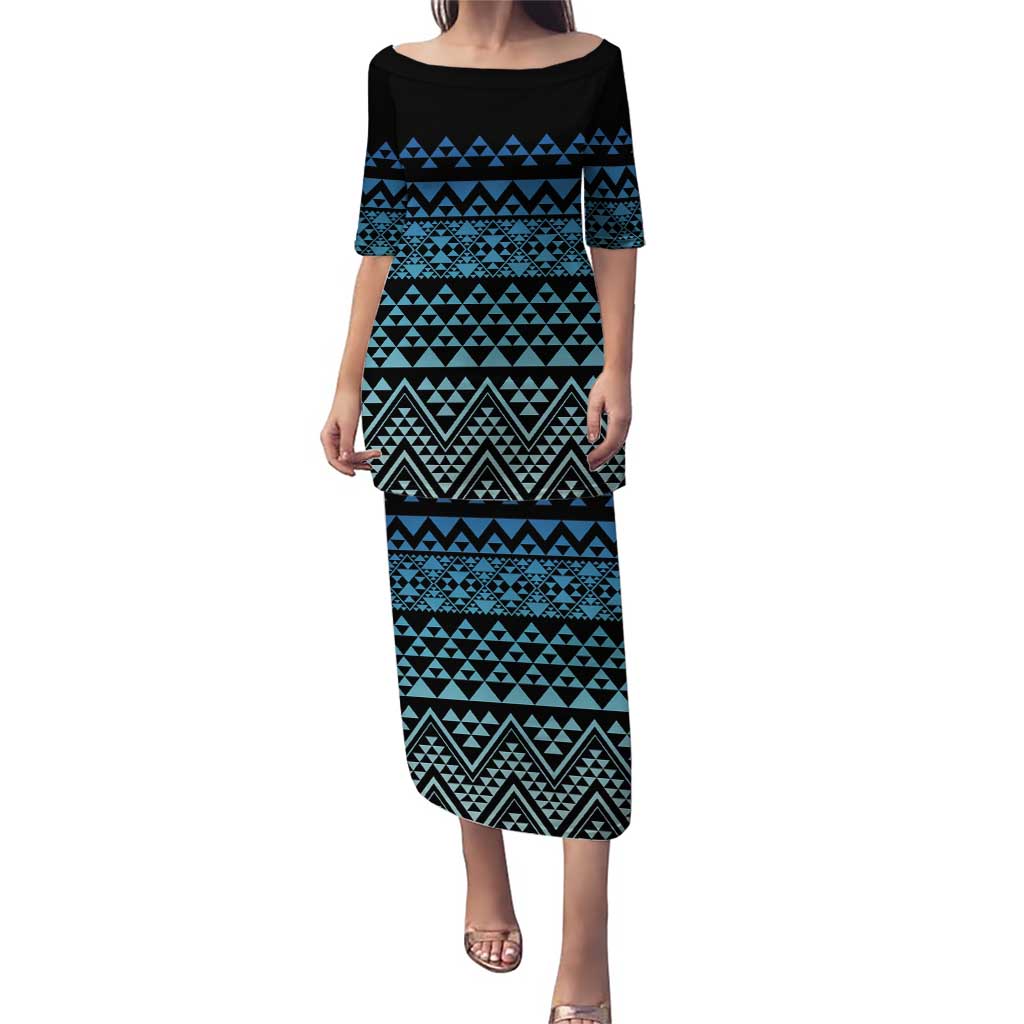 Maori Niho Taniwha Te Wheiao Puletasi Moana Blue LT7 Long Dress Blue - Polynesian Pride
