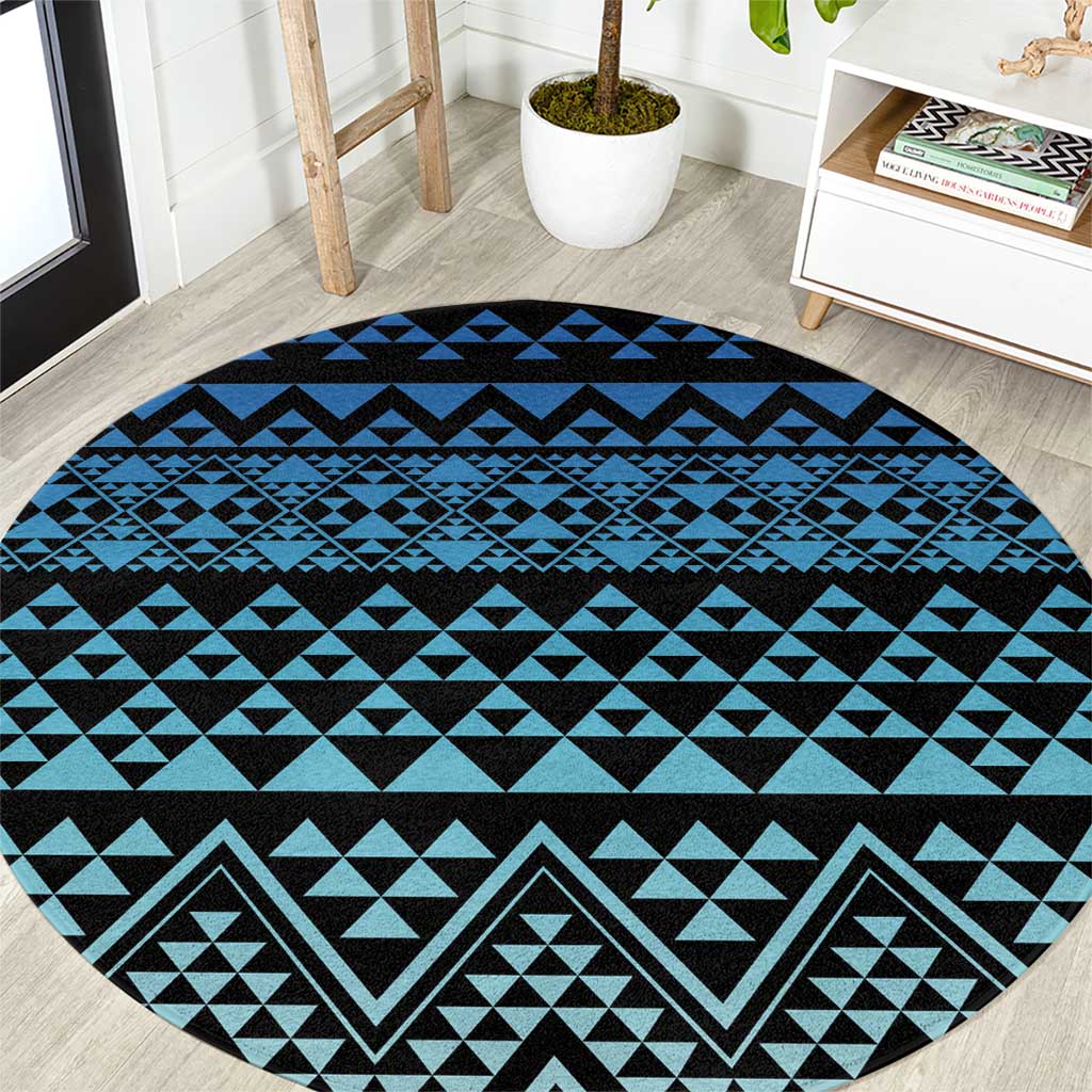 Maori Niho Taniwha Te Wheiao Round Carpet Moana Blue LT7 Blue - Polynesian Pride