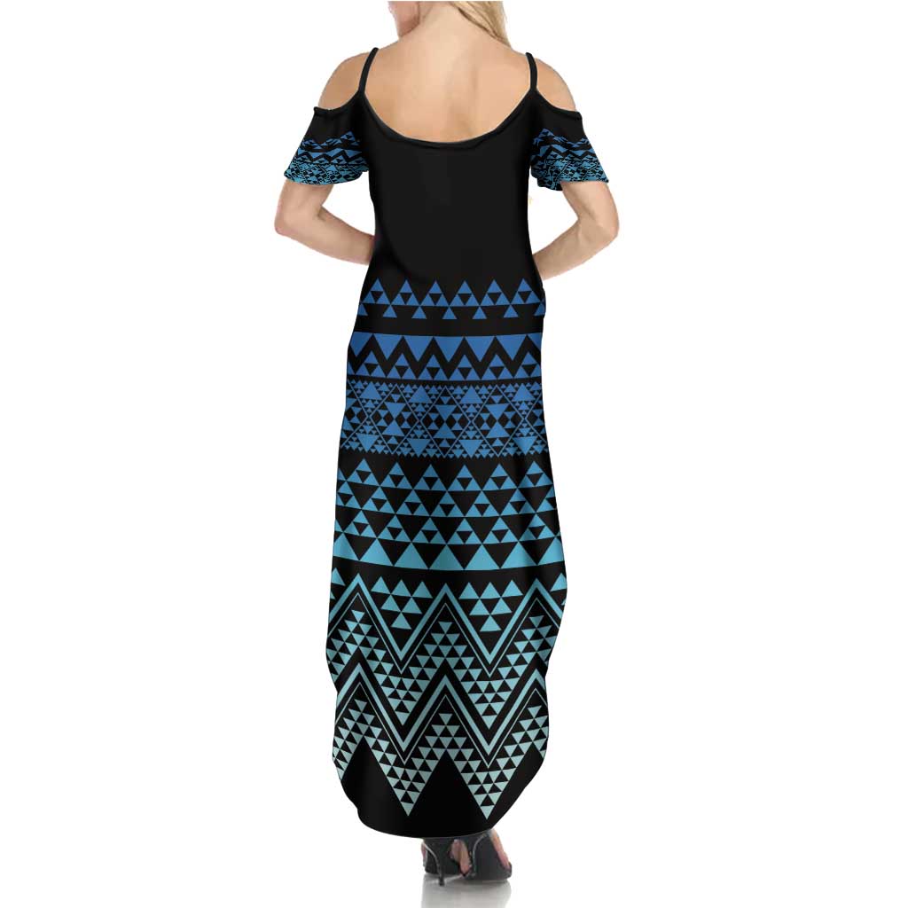 Maori Niho Taniwha Te Wheiao Summer Maxi Dress Moana Blue LT7 - Polynesian Pride