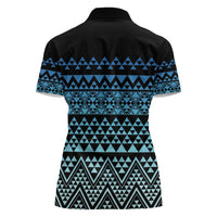 Maori Niho Taniwha Te Wheiao Women Polo Shirt Moana Blue LT7 - Polynesian Pride