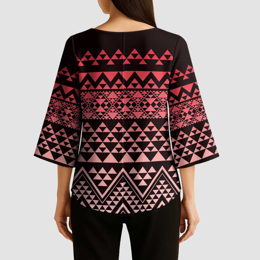 Maori Niho Taniwha Te Wheiao Kimono Sleeve Blouse Terracotta LT7 - Polynesian Pride