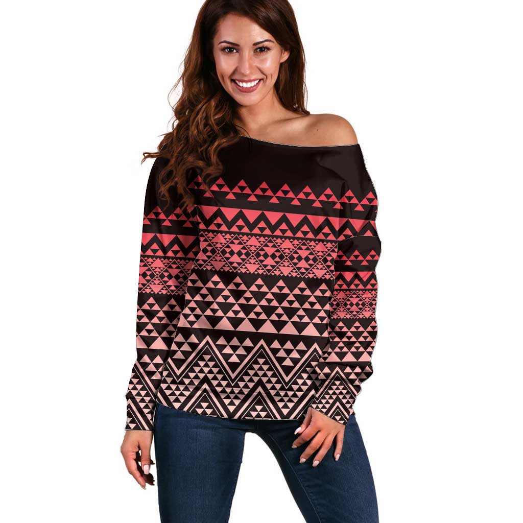 Maori Niho Taniwha Te Wheiao Off Shoulder Sweater Terracotta LT7 Women Terracotta - Polynesian Pride