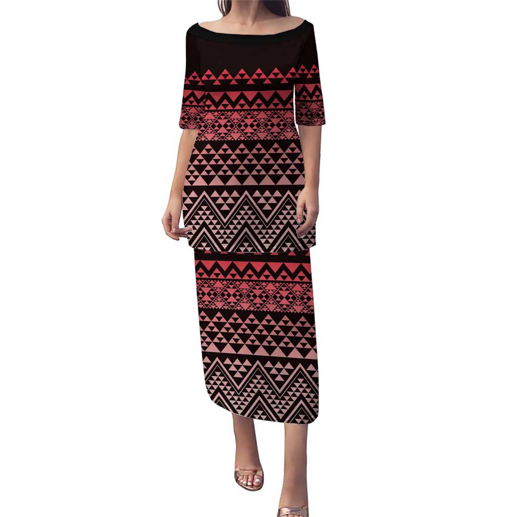 Maori Niho Taniwha Te Wheiao Puletasi Terracotta LT7 Long Dress Terracotta - Polynesian Pride