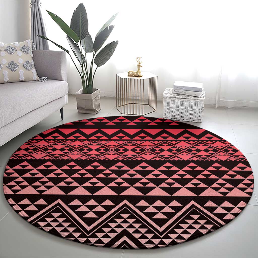 Maori Niho Taniwha Te Wheiao Round Carpet Terracotta LT7 - Polynesian Pride