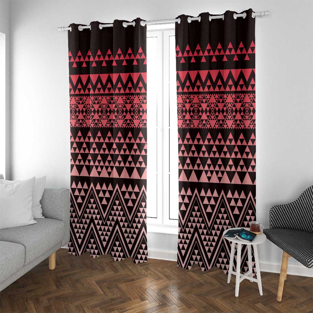 Maori Niho Taniwha Te Wheiao Window Curtain Terracotta LT7 With Grommets Terracotta - Polynesian Pride