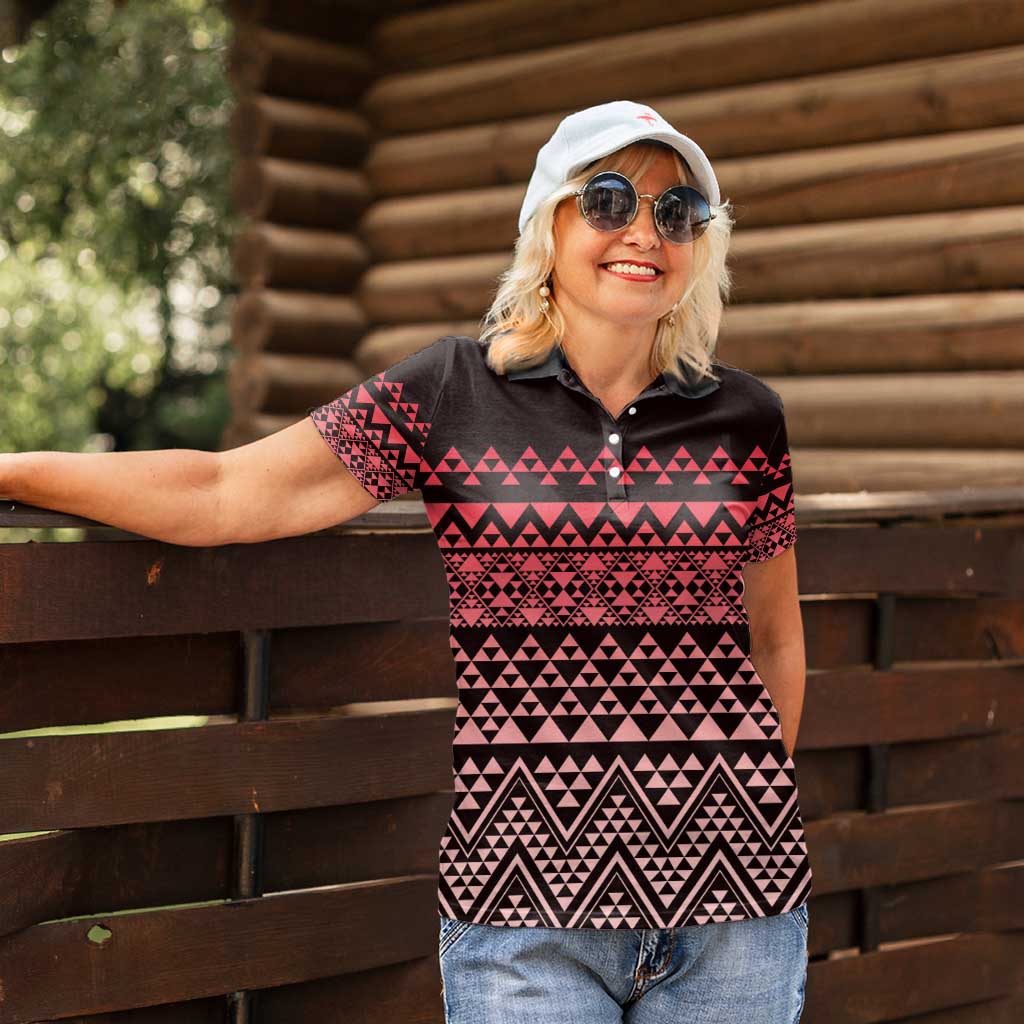 Maori Niho Taniwha Te Wheiao Women Polo Shirt Terracotta LT7 - Polynesian Pride