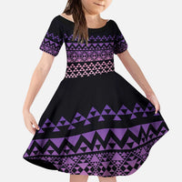 Maori Niho Taniwha Te Wheiao Kid Short Sleeve Dress Waiporoporo LT7 KID Purple - Polynesian Pride