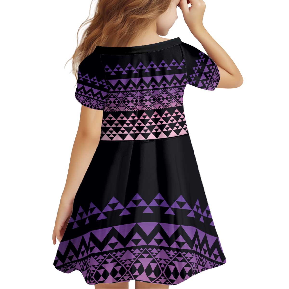 Maori Niho Taniwha Te Wheiao Kid Short Sleeve Dress Waiporoporo LT7 - Polynesian Pride