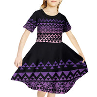 Maori Niho Taniwha Te Wheiao Kid Short Sleeve Dress Waiporoporo LT7 - Polynesian Pride