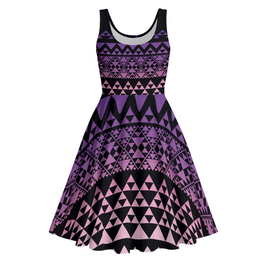 Maori Niho Taniwha Te Wheiao Midi Dress Waiporoporo LT7 Purple - Polynesian Pride