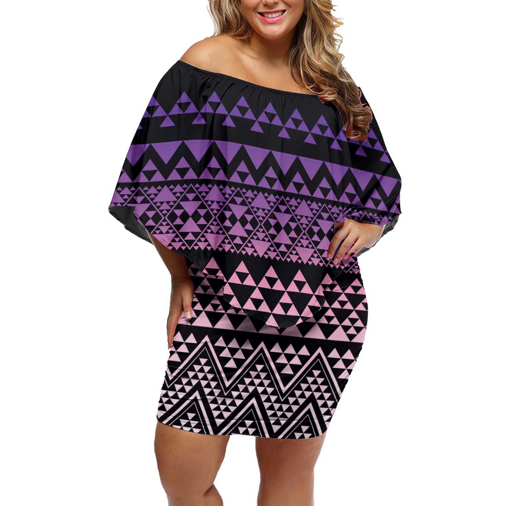 Maori Niho Taniwha Te Wheiao Off Shoulder Short Dress Waiporoporo LT7 Women Purple - Polynesian Pride