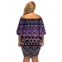 Maori Niho Taniwha Te Wheiao Off Shoulder Short Dress Waiporoporo LT7 - Polynesian Pride
