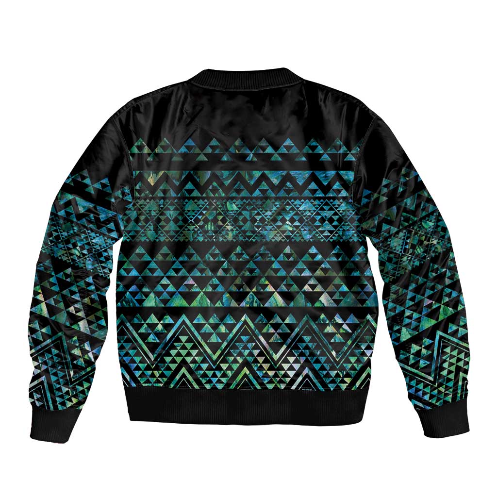 Maori Niho Taniwha Te Wheiao Bomber Jacket Paua Shell LT7 - Polynesian Pride