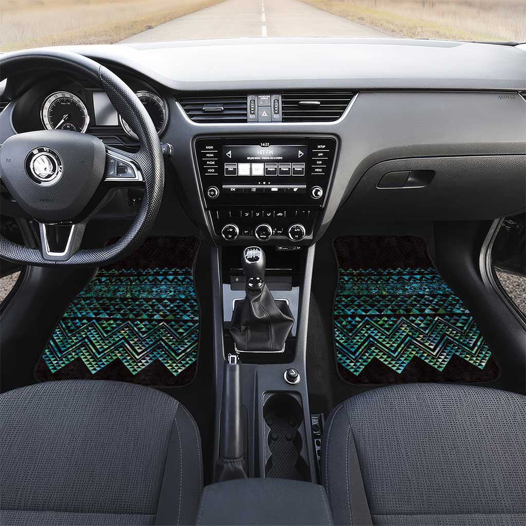 Maori Niho Taniwha Te Wheiao Car Mats Paua Shell LT7 Set 2pcs - Front Colorful - Polynesian Pride