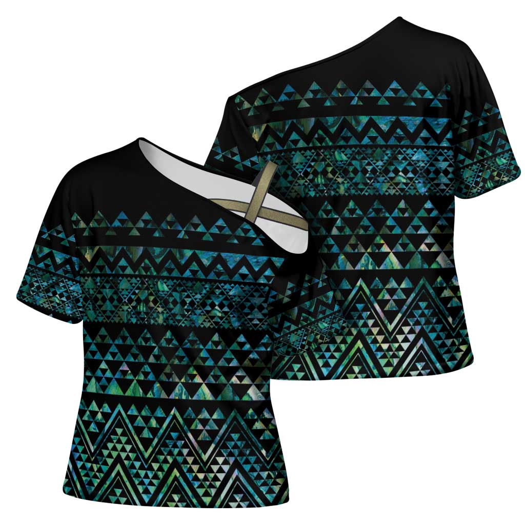 Maori Niho Taniwha Te Wheiao Cross Shoulder Shirt Paua Shell LT7 - Polynesian Pride