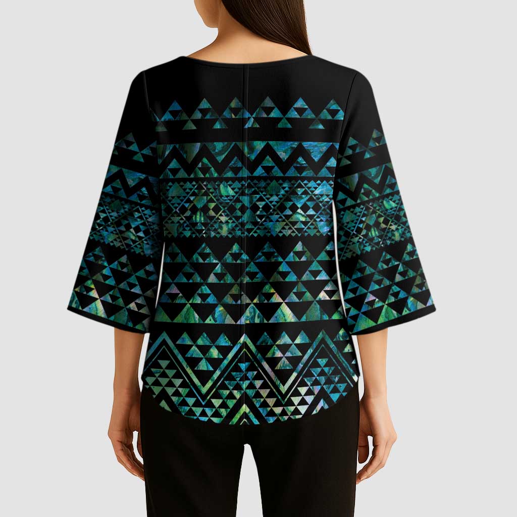 Maori Niho Taniwha Te Wheiao Kimono Sleeve Blouse Paua Shell LT7 - Polynesian Pride