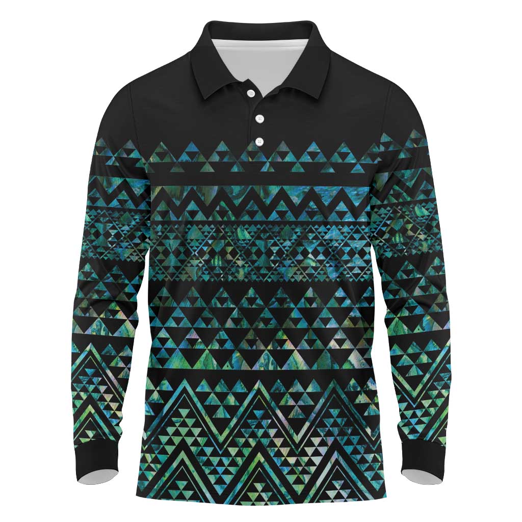 Maori Niho Taniwha Te Wheiao Long Sleeve Polo Shirt Paua Shell LT7 Colorful - Polynesian Pride