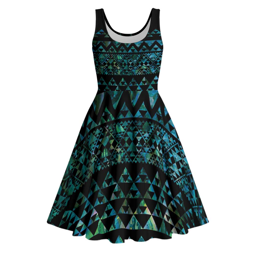 Maori Niho Taniwha Te Wheiao Midi Dress Paua Shell LT7 Colorful - Polynesian Pride