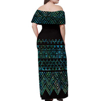Maori Niho Taniwha Te Wheiao Off Shoulder Maxi Dress Paua Shell LT7 - Polynesian Pride