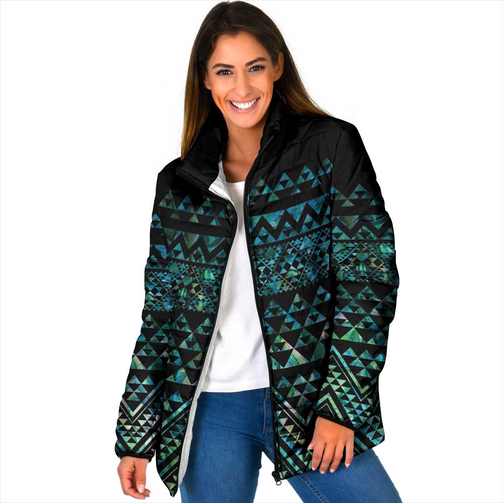 Maori Niho Taniwha Te Wheiao Padded Jacket Paua Shell LT7 Women Colorful - Polynesian Pride