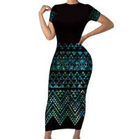 Maori Niho Taniwha Te Wheiao Short Sleeve Bodycon Dress Paua Shell LT7 Long Dress Colorful - Polynesian Pride